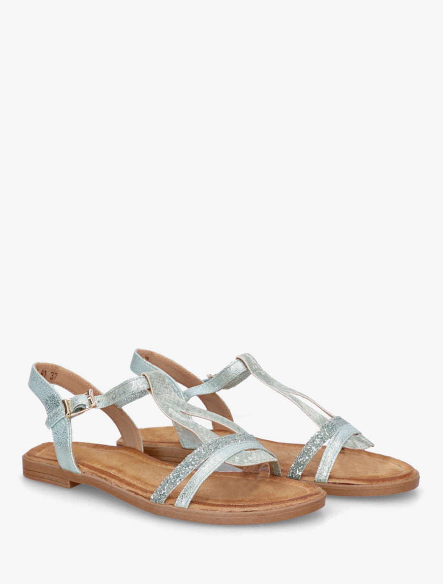 Nu-pieds à bride en T pailletée - Vert d&
