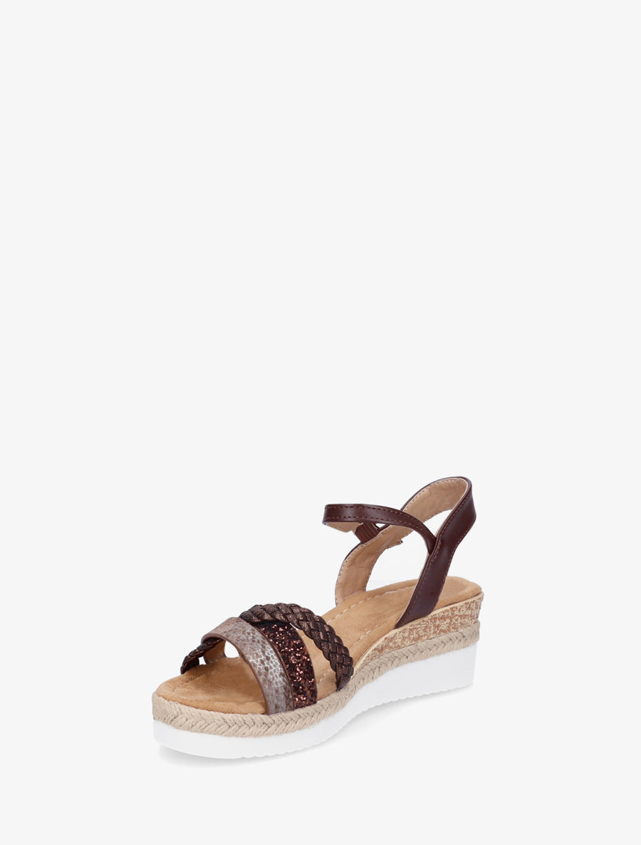 Sandales compensées à brides fantaisies pailletées - Marron - 3