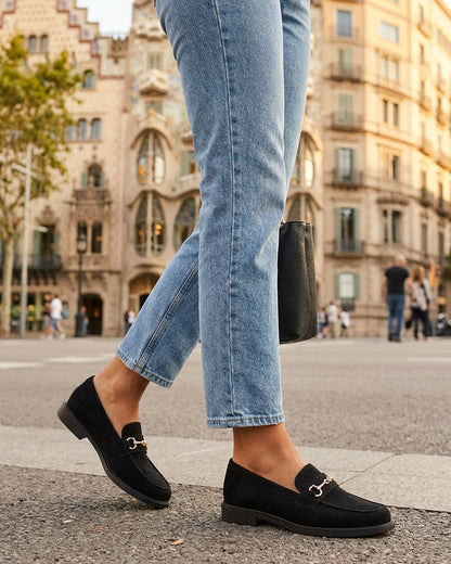 Mocassins en suédine à boucle métallique - Noir