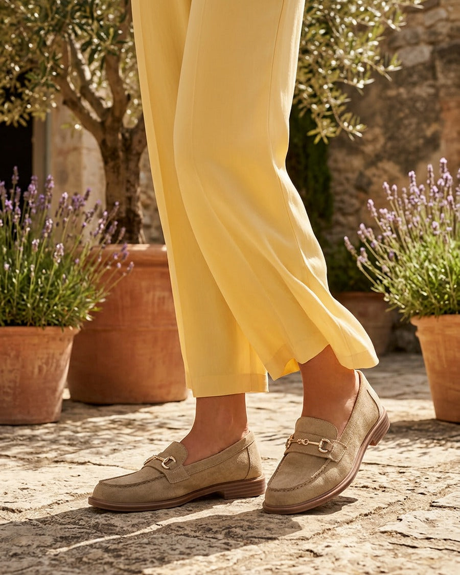 Mocassins en suédine à boucle métallique - Kaki