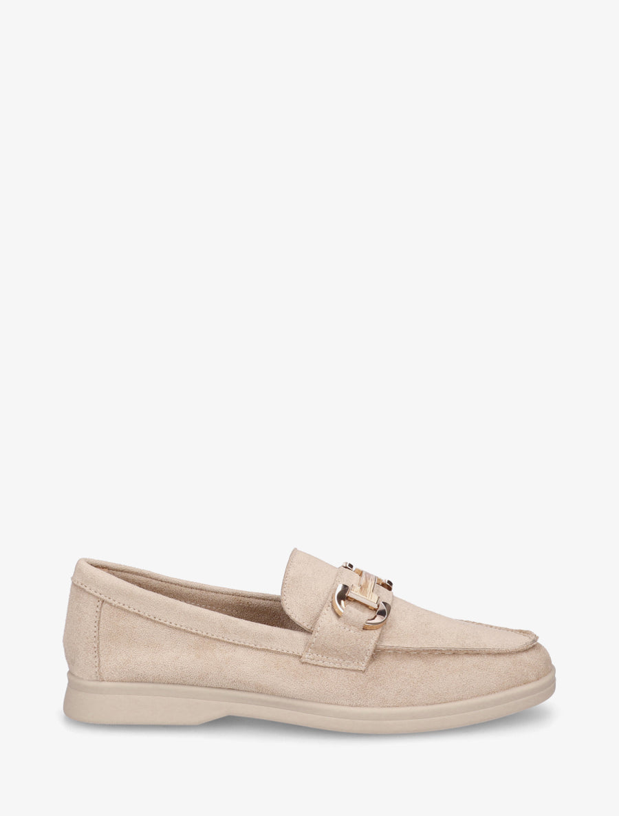 Mocassins en suédine à boucle et semelle plate - Beige - 1