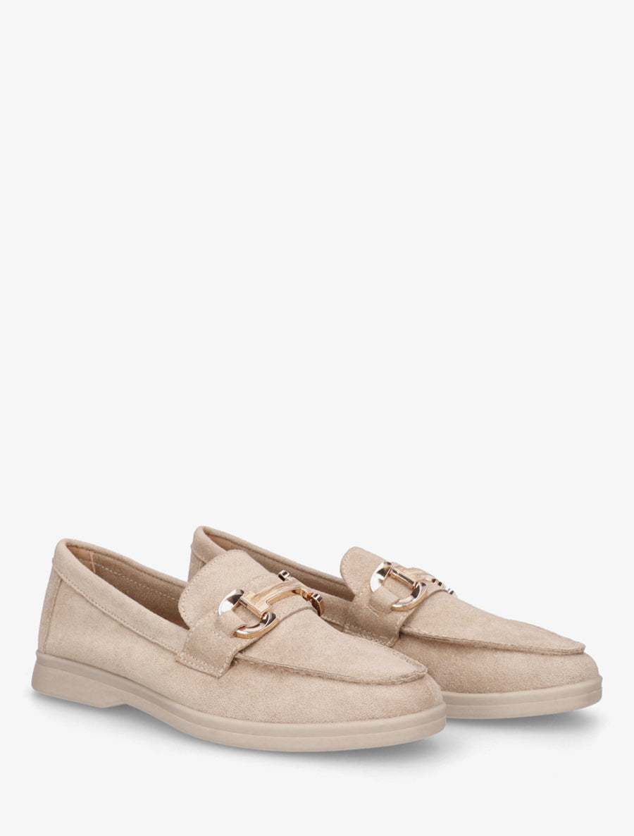 Mocassins en suédine à boucle et semelle plate - Beige - 4