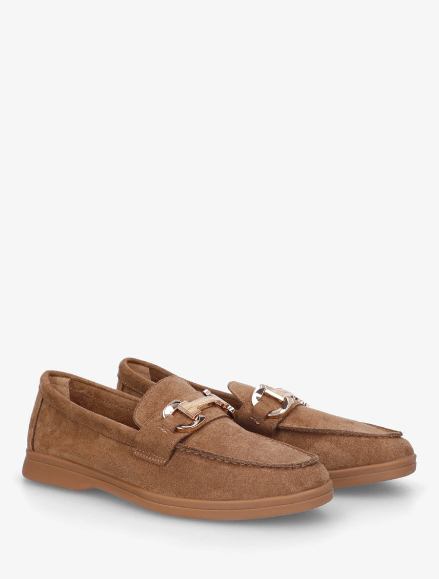 Mocassins en suédine à boucle et semelle plate - Camel - 4