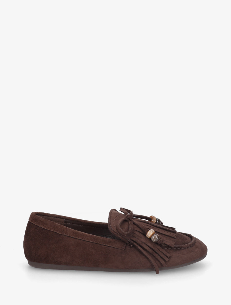 Mocassins frangés en suédine - Marron - 1
