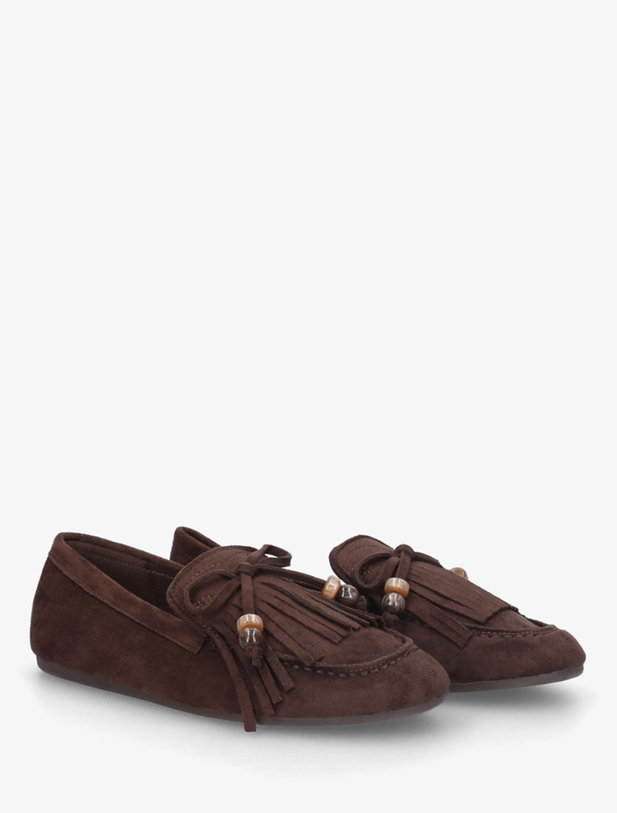 Mocassins frangés en suédine - Marron - 4