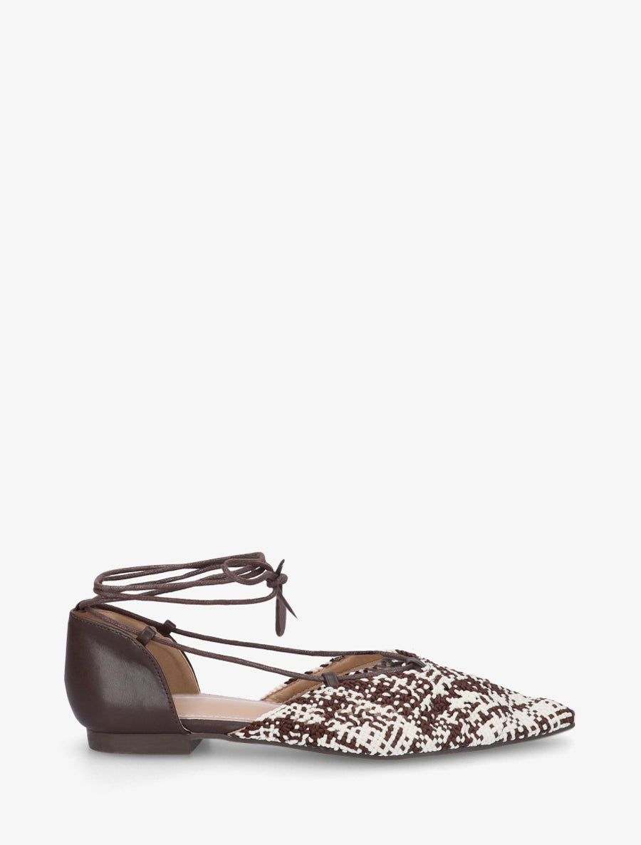 Ballerines en simili à nouer - Marron - 1