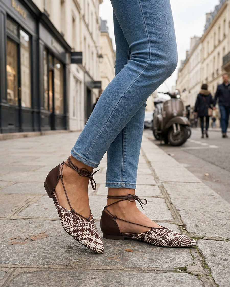 Ballerines en simili à nouer - Marron
