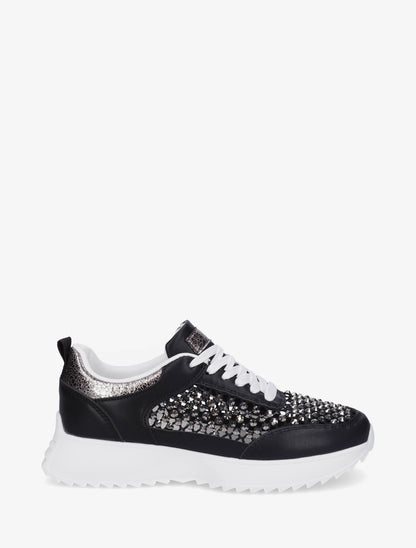 Sneakers ajourées à strass - Noir - 1
