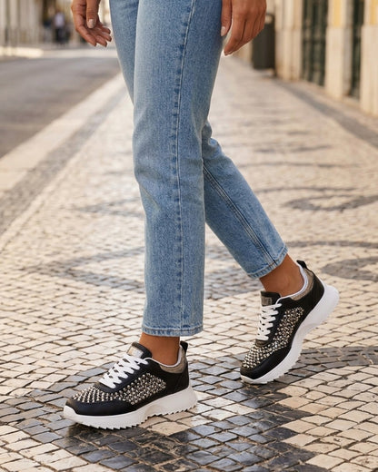 Sneakers ajourées à strass - Noir