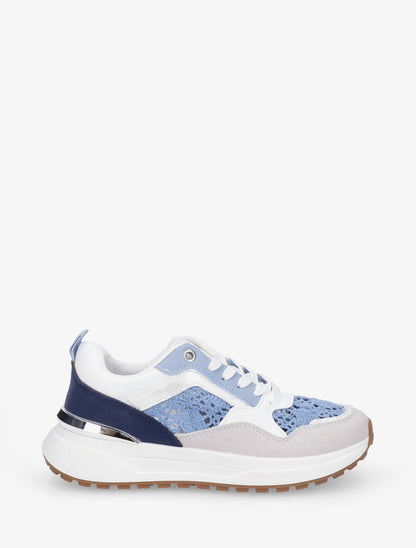 Sneakers en simili et en crochet - Bleu - 1