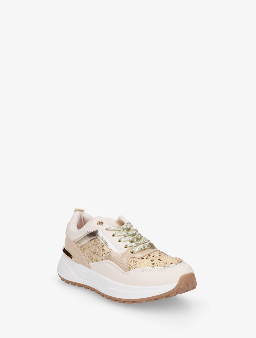 Sneakers en simili et en crochet - Or - 2