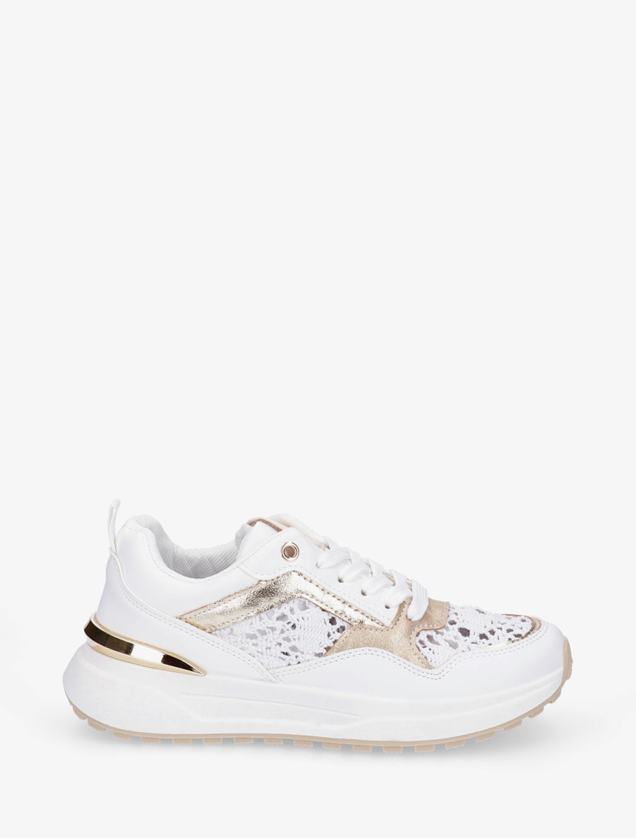 Sneakers en simili et en crochet - Blanc - 1