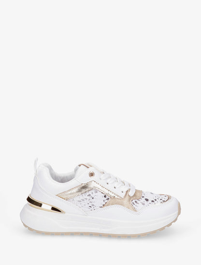Sneakers en simili et en crochet - Blanc - 1