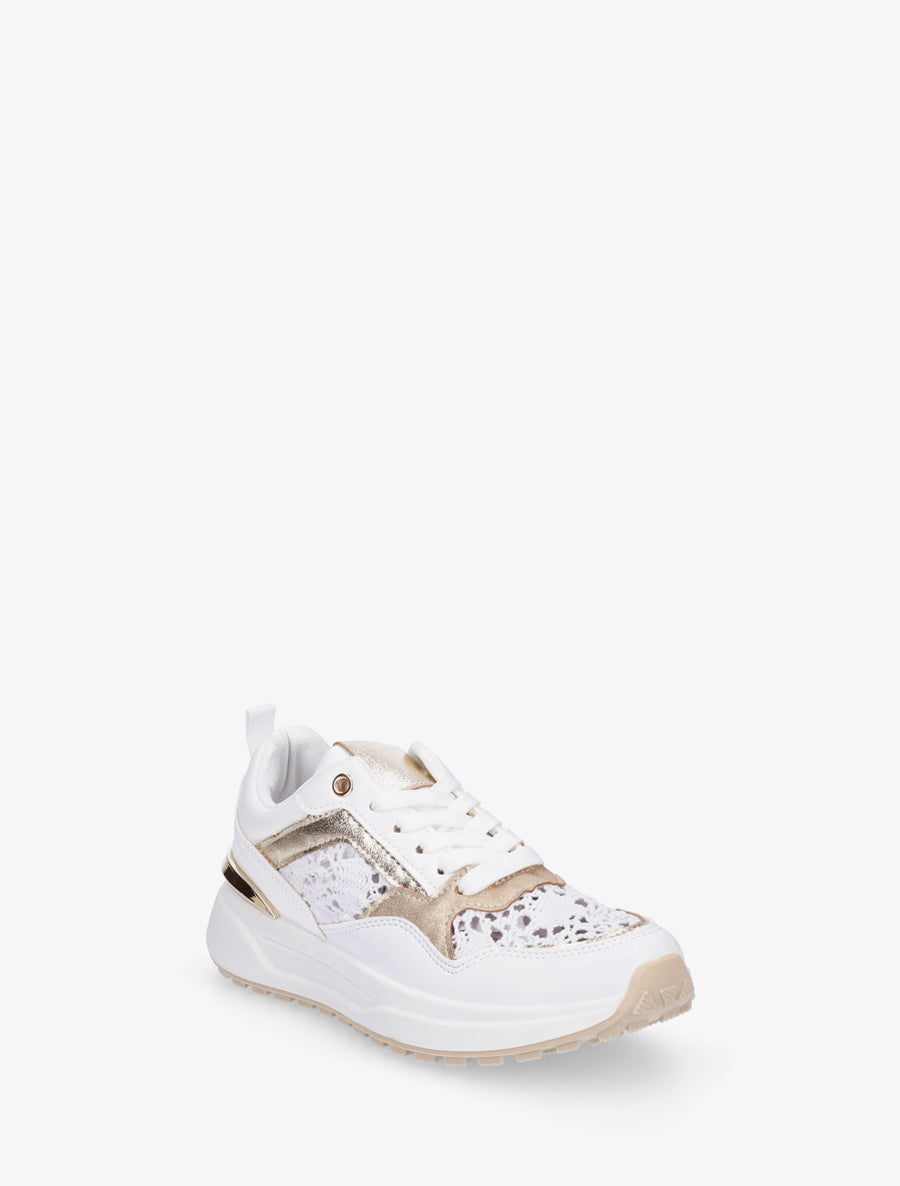 Sneakers en simili et en crochet - Blanc - 2