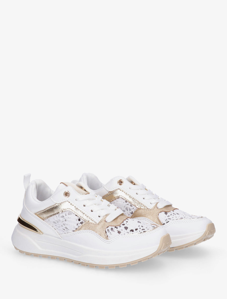 Sneakers en simili et en crochet - Blanc - 4