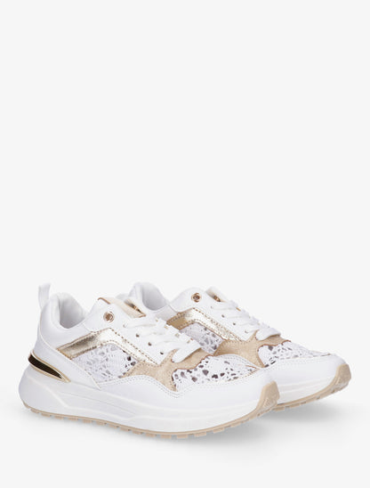 Sneakers en simili et en crochet - Blanc - 4