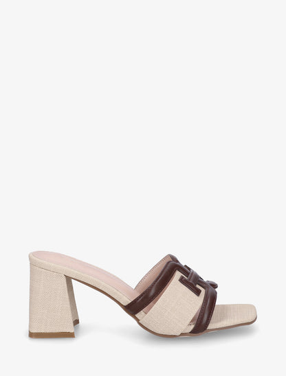 Mules en simili à bride fantaisie - Marron - 1