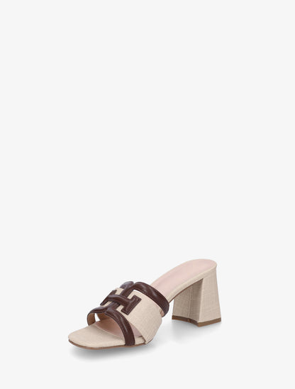 Mules en simili à bride fantaisie - Marron - 3