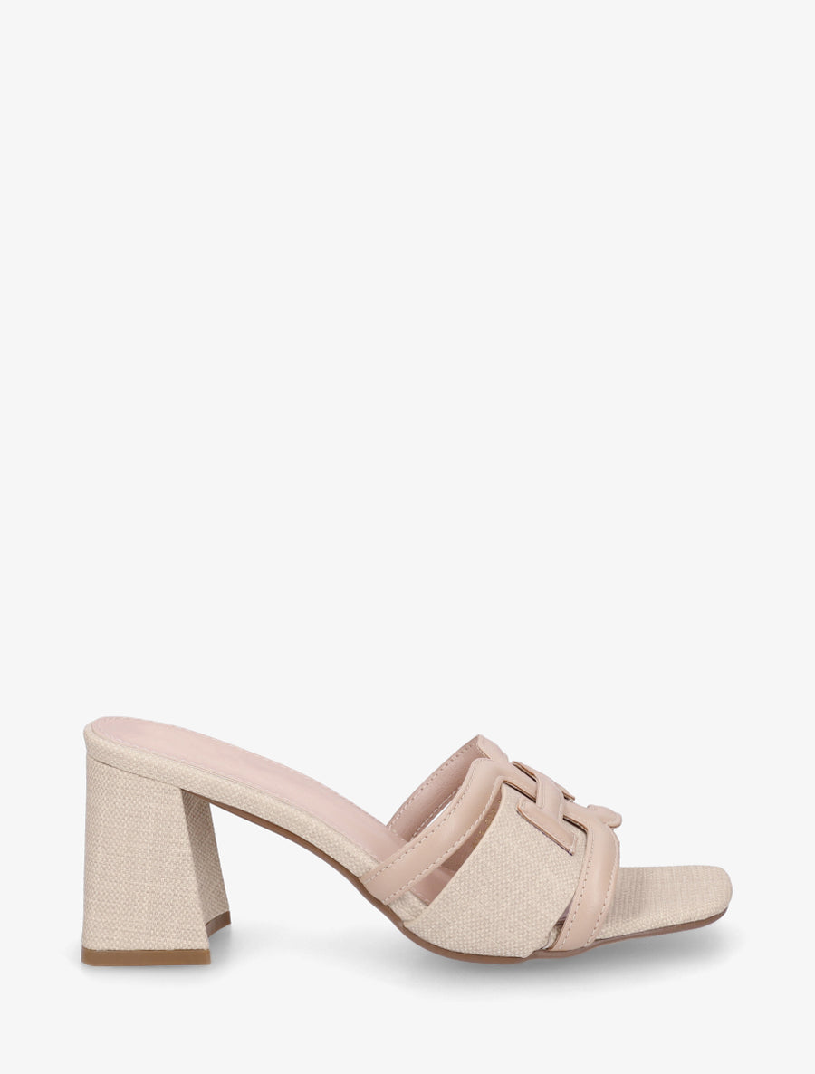 Mules en simili à bride fantaisie - Beige - 1