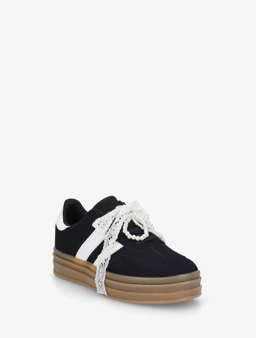 Sneakers effet nubuck à lacets stylisés - Noir - 2
