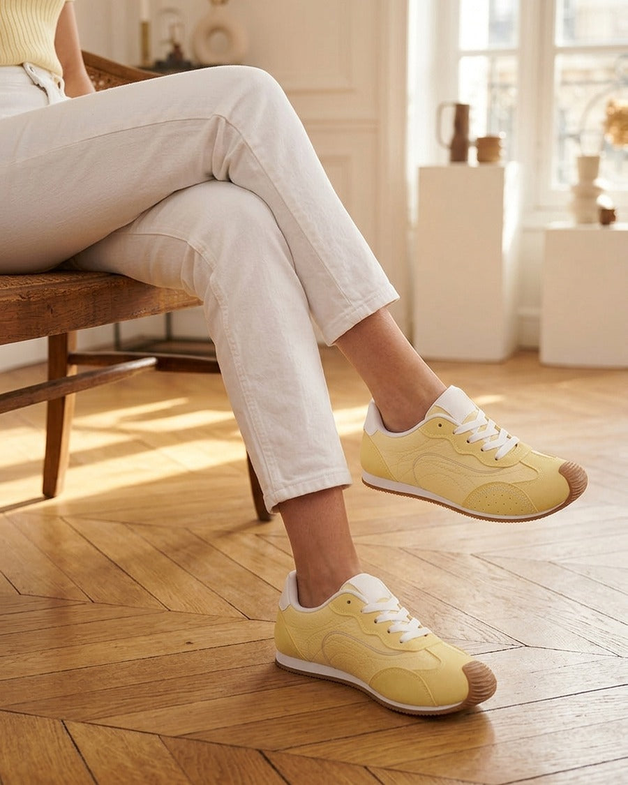 Sneakers texturés effet nubuck - Jaune