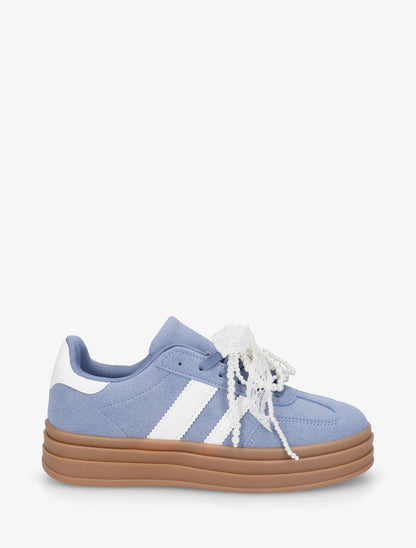 Sneakers effet nubuck à lacets stylisés - Bleu - 1