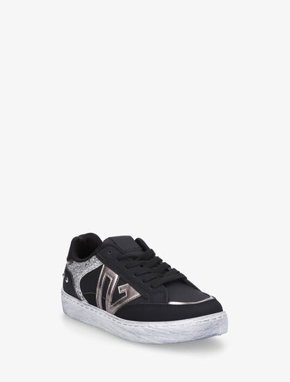 Sneakers à bande pailletée et contrefort clouté - Noir - 2