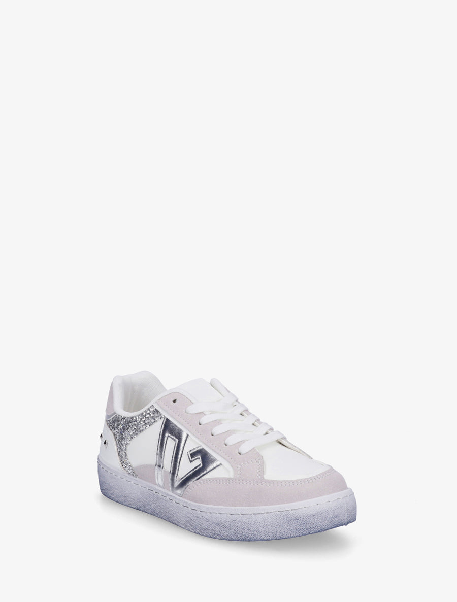 Sneakers à bande pailletée et contrefort clouté - Blanc - 2