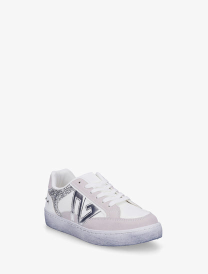Sneakers à bande pailletée et contrefort clouté - Blanc - 2