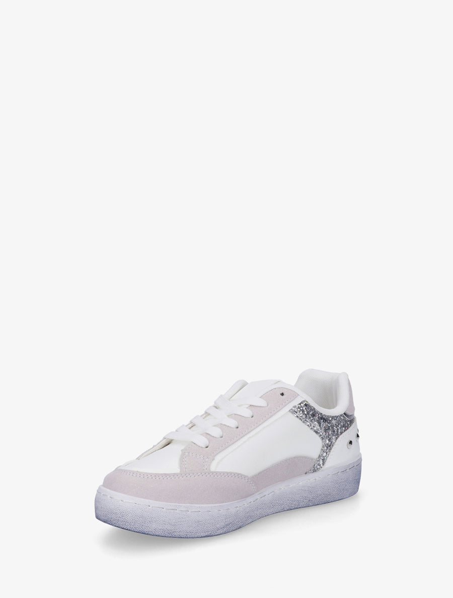 Sneakers à bande pailletée et contrefort clouté - Blanc - 3