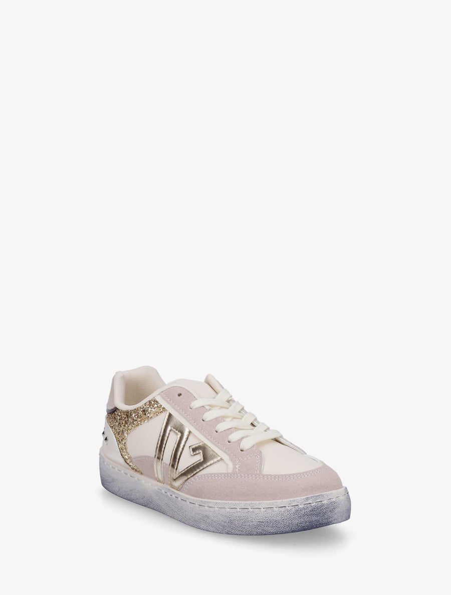 Sneakers à bande pailletée et contrefort clouté - Beige - 2