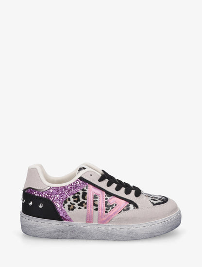 Sneakers à bande pailletée et contrefort clouté - Violet - 1