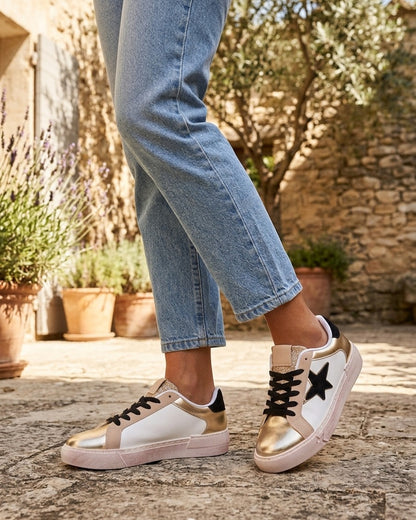 Sneakers en simili à motif étoile - Or