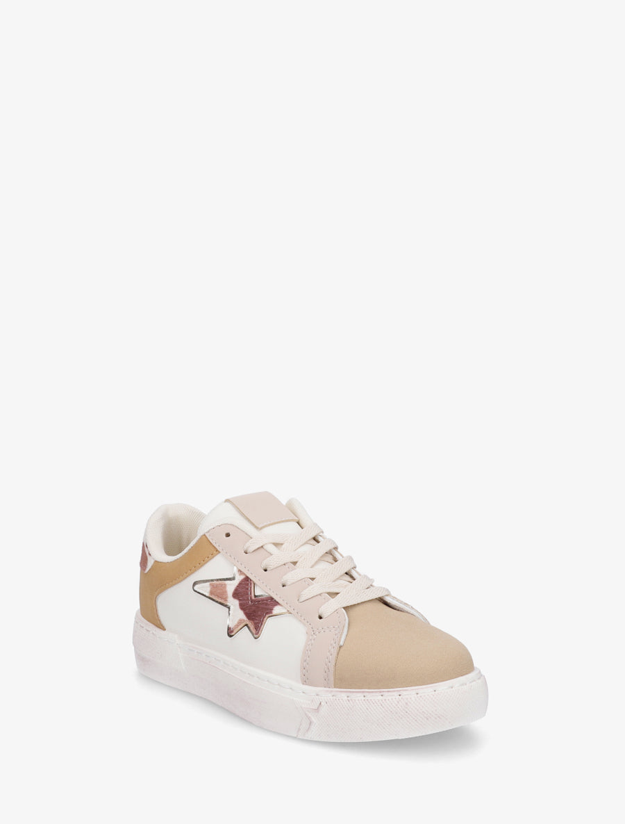 Sneakers en simili à motif étoile - Beige - 2