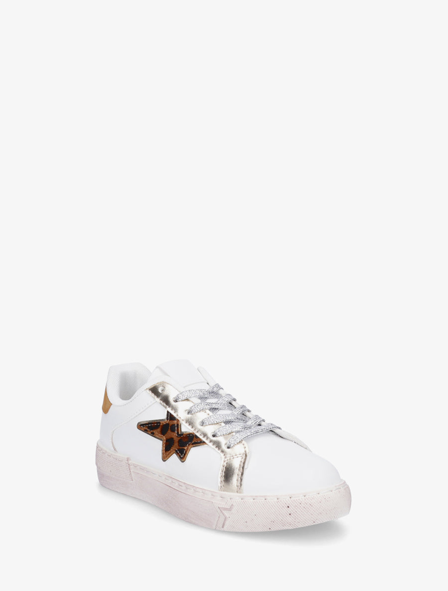 Sneakers en simili à motif étoile - Blanc - 2