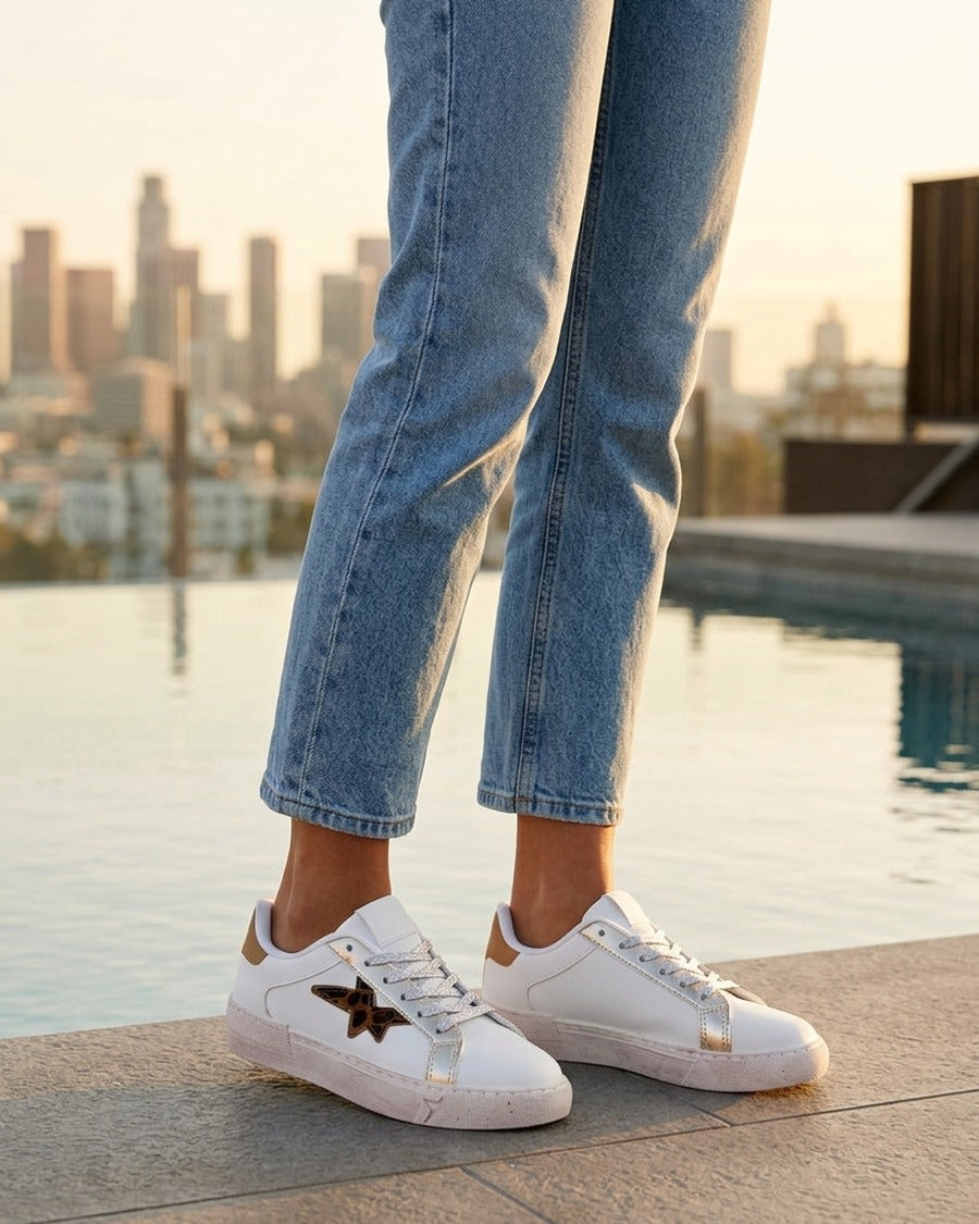 Sneakers en simili à motif étoile - Blanc
