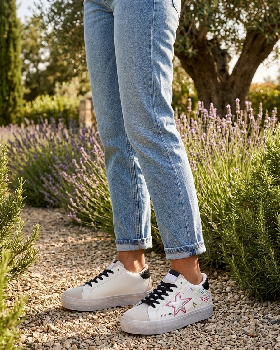 Sneakers floqués à semelle effet vintage - Gris
