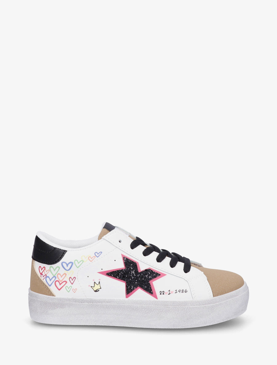 Sneakers floqués à semelle effet vintage - Taupe - 1