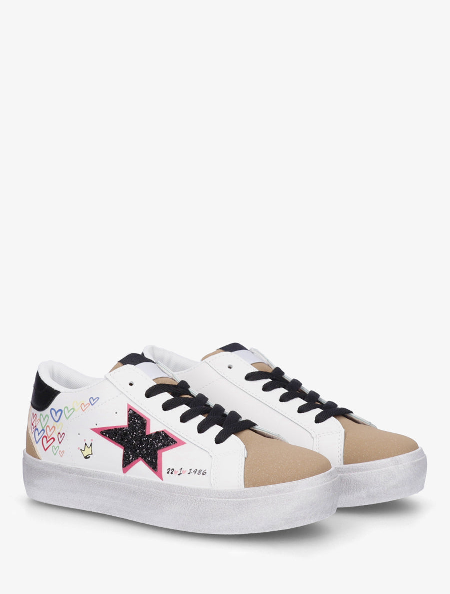 Sneakers floqués à semelle effet vintage - Taupe - 4