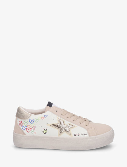 Sneakers floqués à semelle effet vintage - Beige - 1