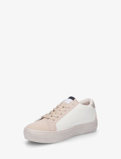 Sneakers floqués à semelle effet vintage - Beige - 3
