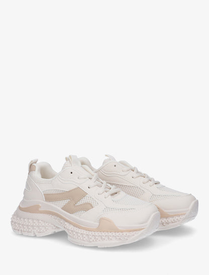 Baskets bi-matière à semelle texturée - Beige - 4