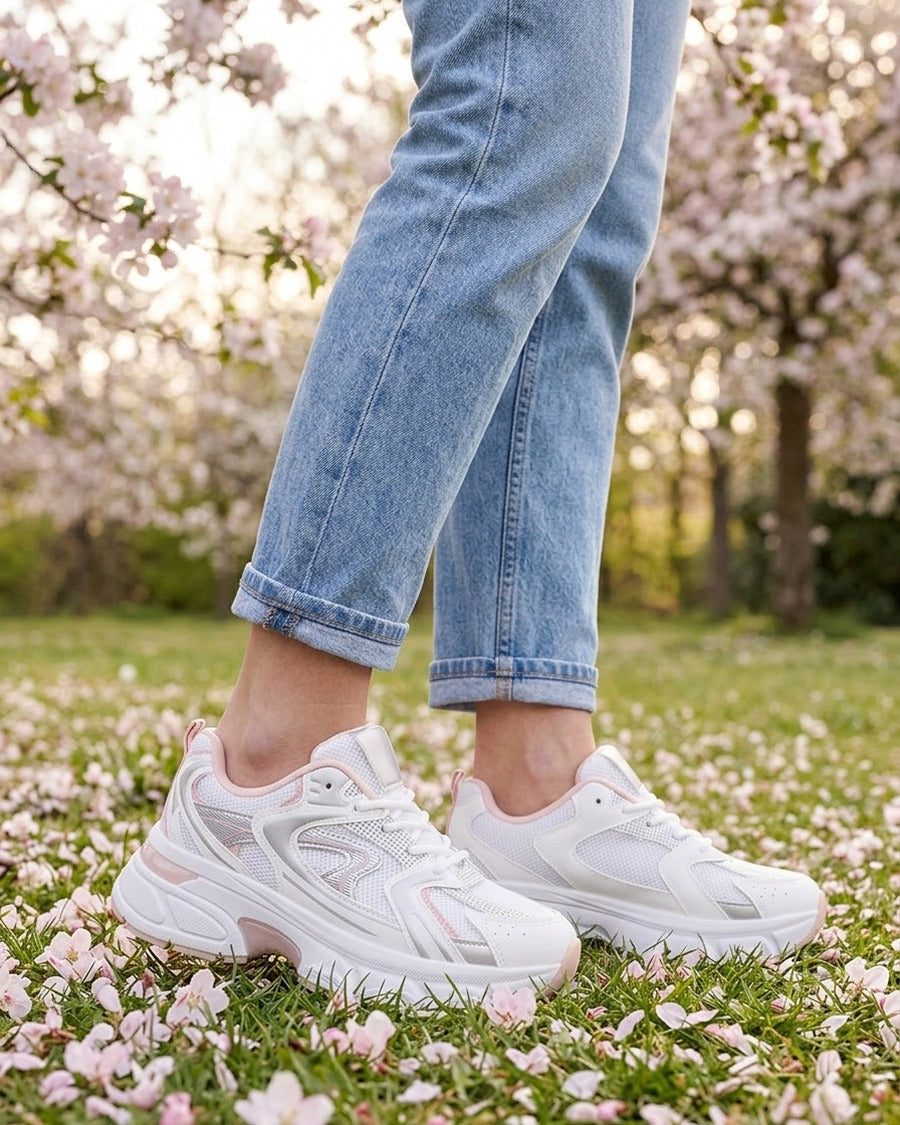 Baskets style running en toile - Blanc
