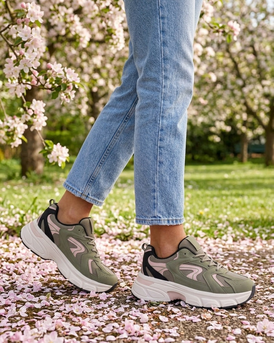 Baskets style running en toile - Kaki