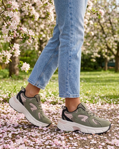 Baskets style running en toile - Kaki