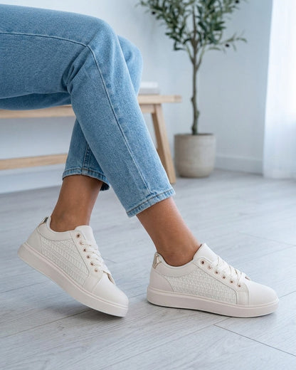 Baskets en simili effet tissé - Beige