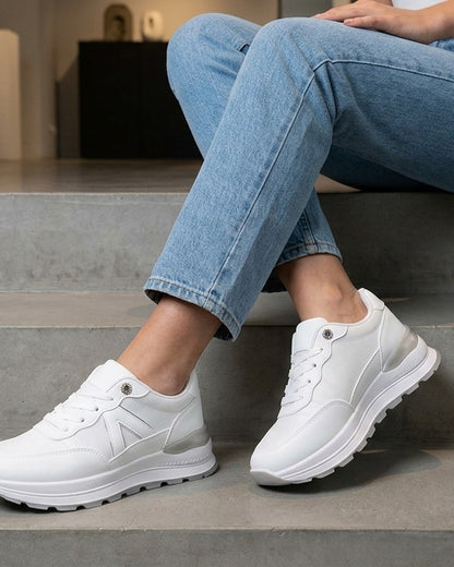 Baskets en simili et bandes contrastantes - Blanc