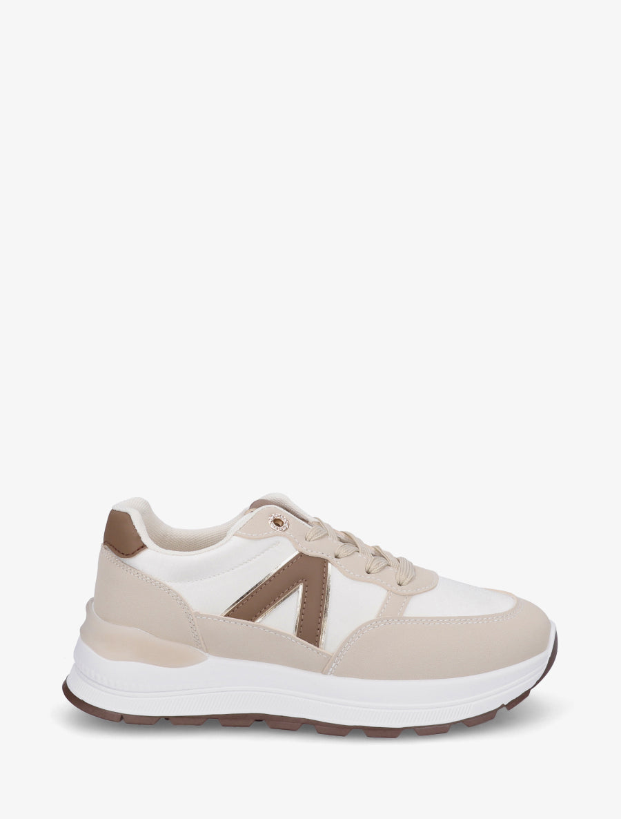Baskets en simili et bandes contrastantes - Beige - 1