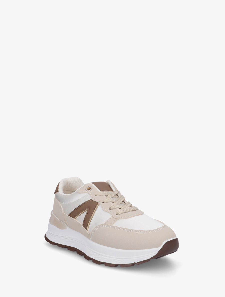 Baskets en simili et bandes contrastantes - Beige - 2