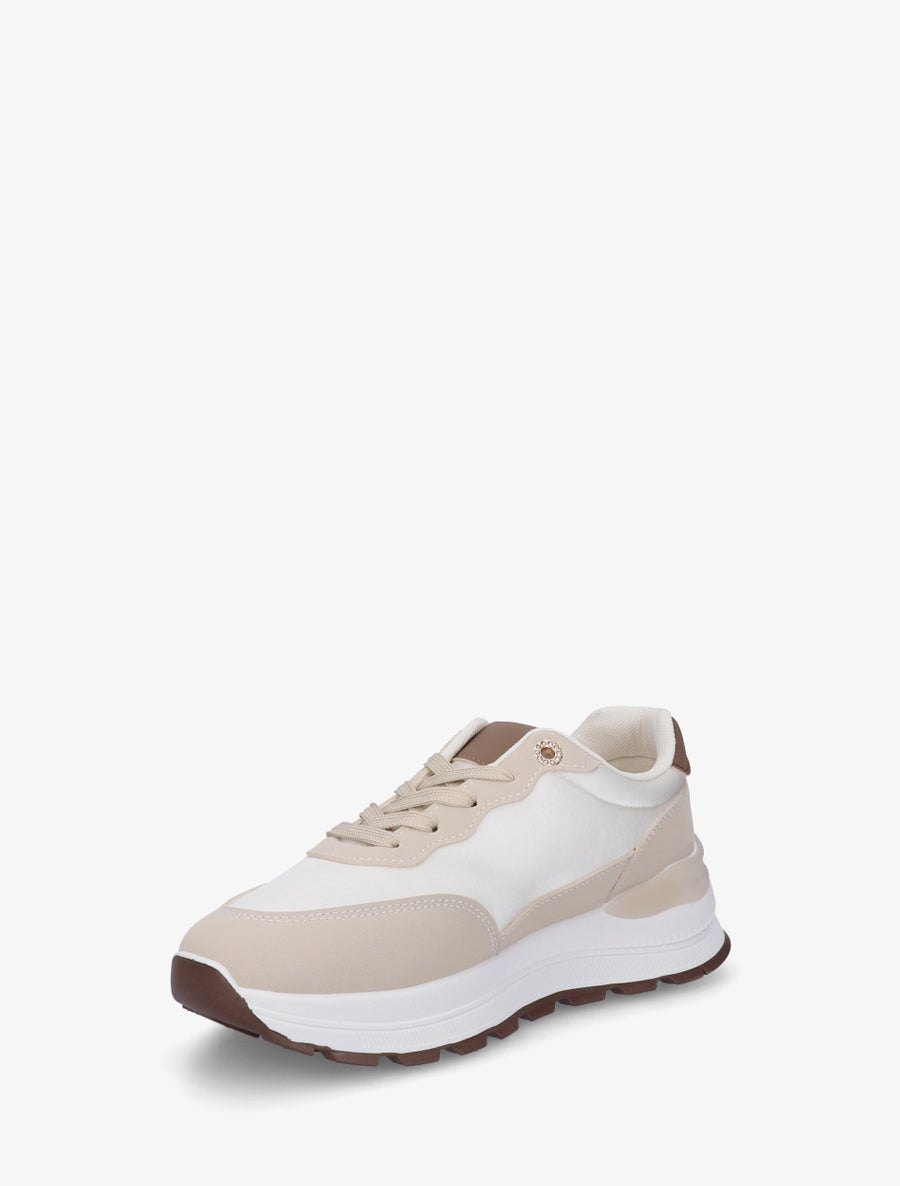 Baskets en simili et bandes contrastantes - Beige - 3